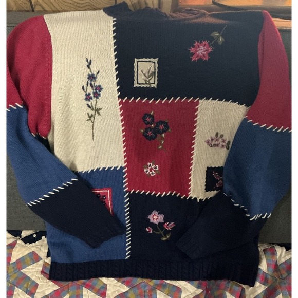 Alfred Dunner Sweaters - Alfred Dunner Wool Blend Women M Multicolor Floral Patchwork Cottage Core